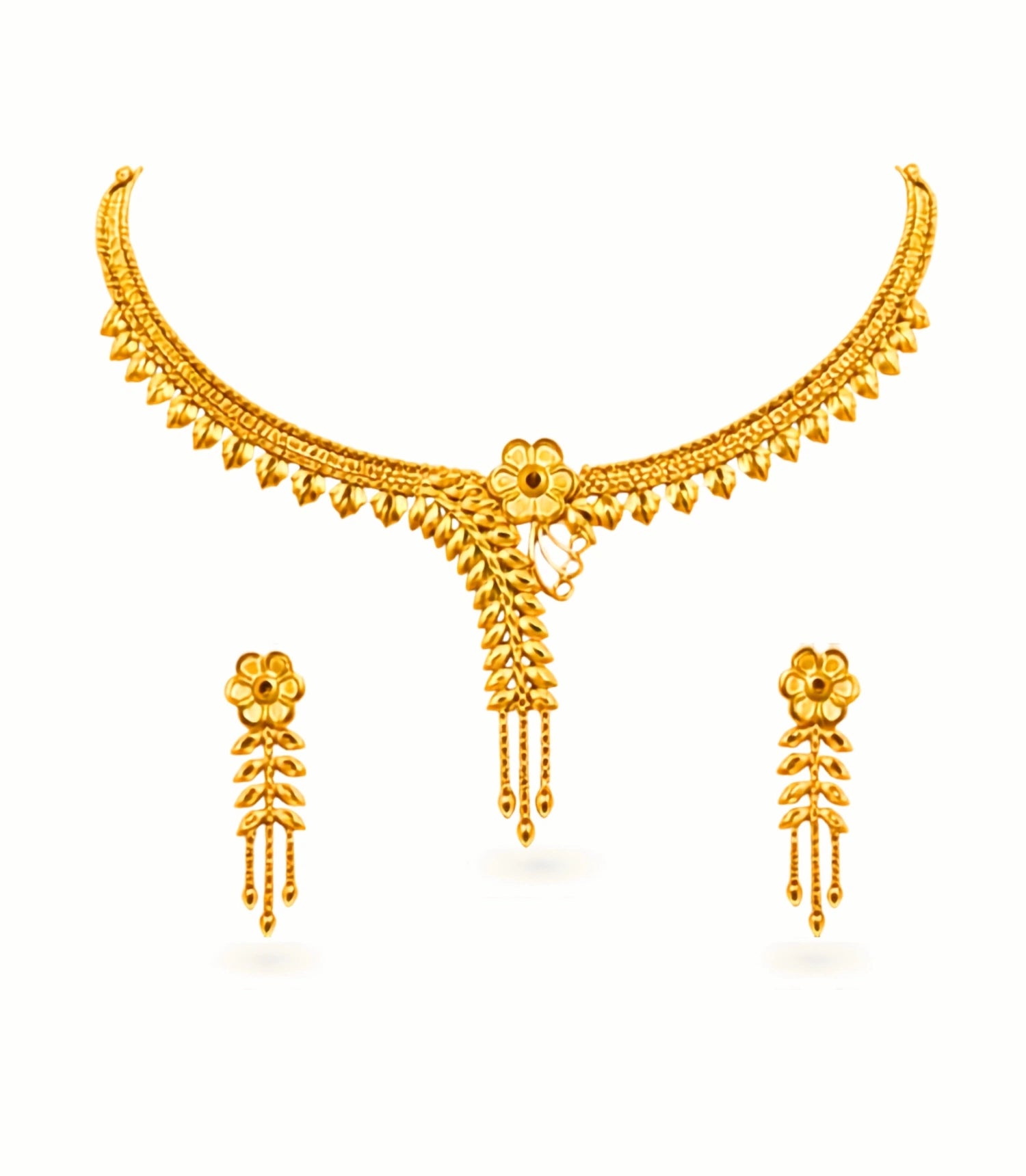 Gold Plated Delicate Floral Leaf Necklace Set