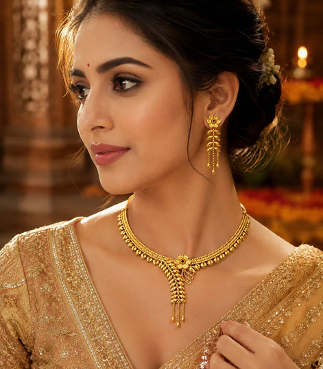Gold Plated Delicate Floral Leaf Necklace Set
