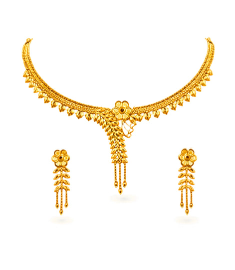 Gold Plated Delicate Floral Leaf Necklace Set