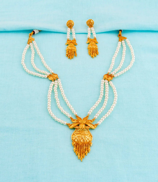 Gold Plated Royal Kalash Motif Pearl Necklace Set