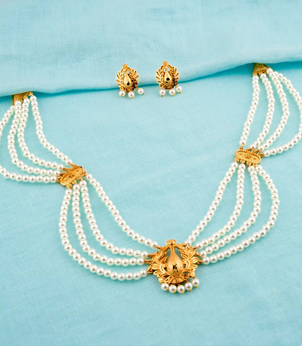 Gold Plated Royal Peacock Pearl Necklace Set