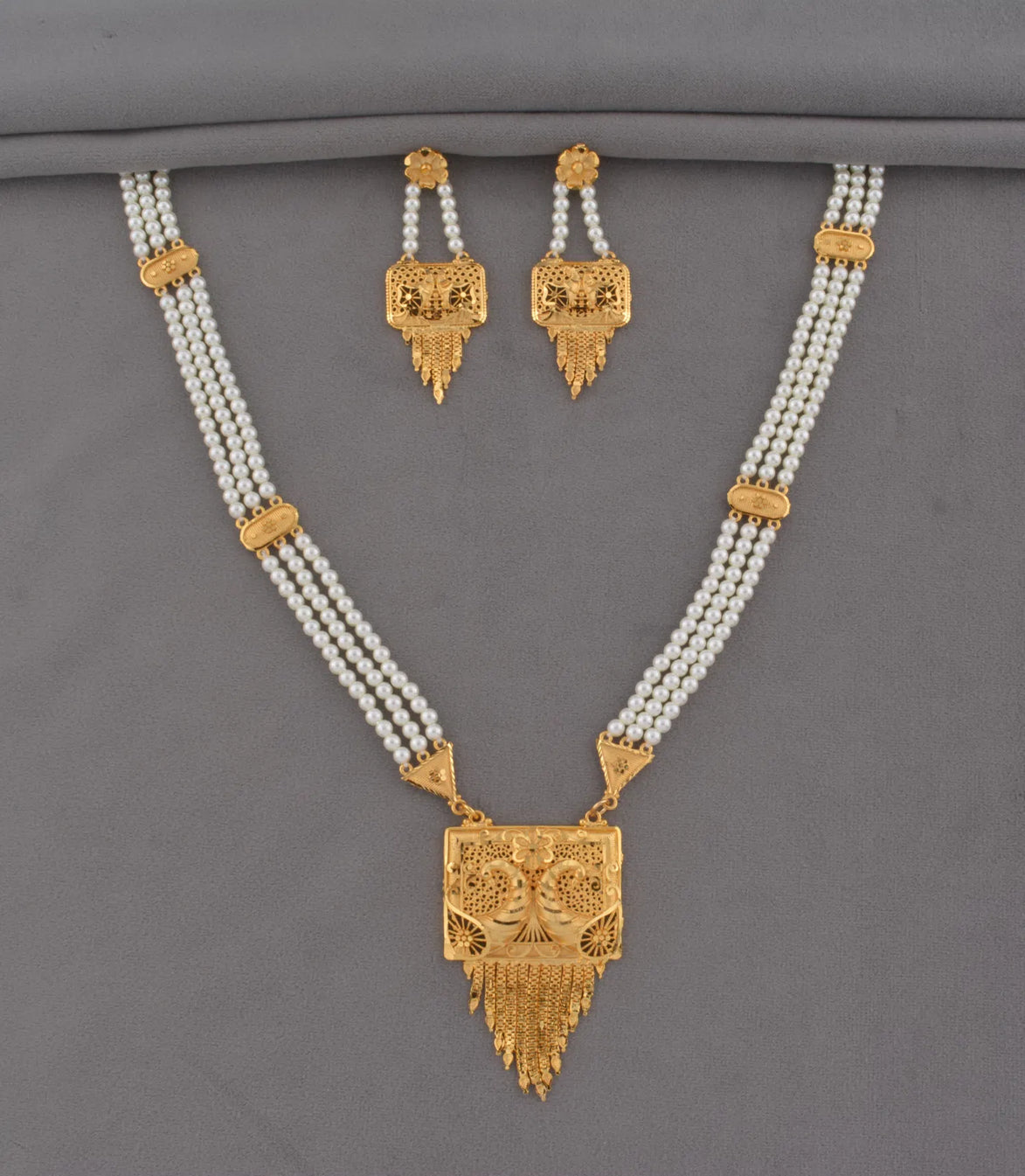 Gold Plated 4-Strand Pearl Long Necklace
