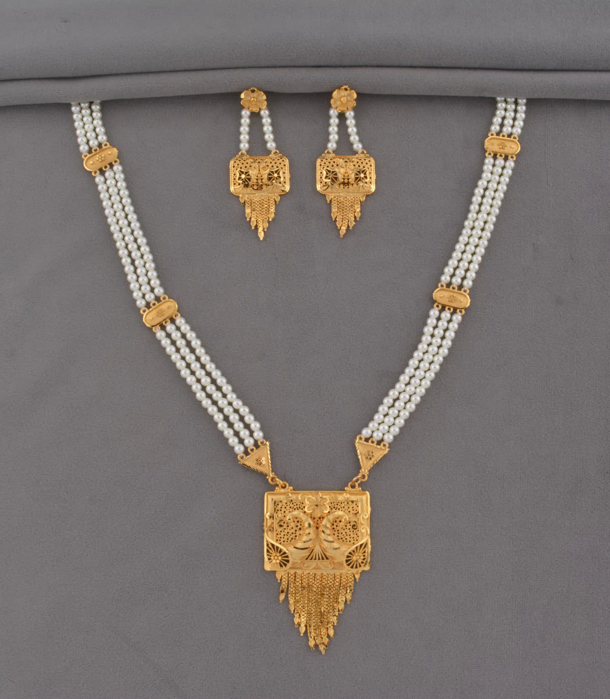 Gold Plated 4-Strand Pearl Long Necklace