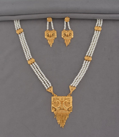 Gold Plated 4-Strand Pearl Long Necklace