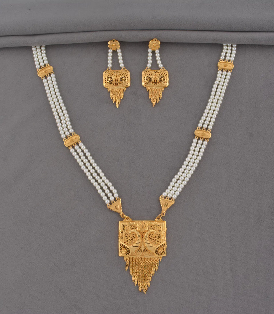 Gold Plated 4-Strand Pearl Long Necklace