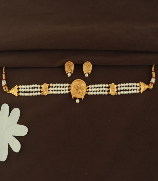 Gold Plated Butterfly Pearl Choker Set