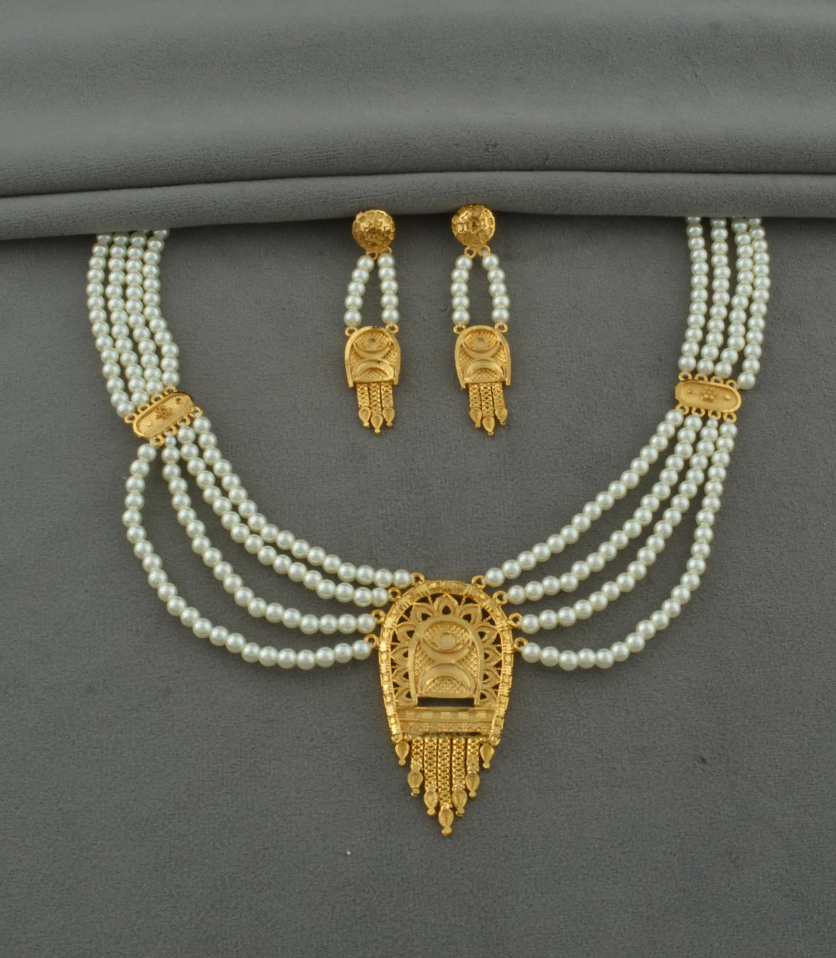 Gold Plated Traditional Pearl Necklace Set