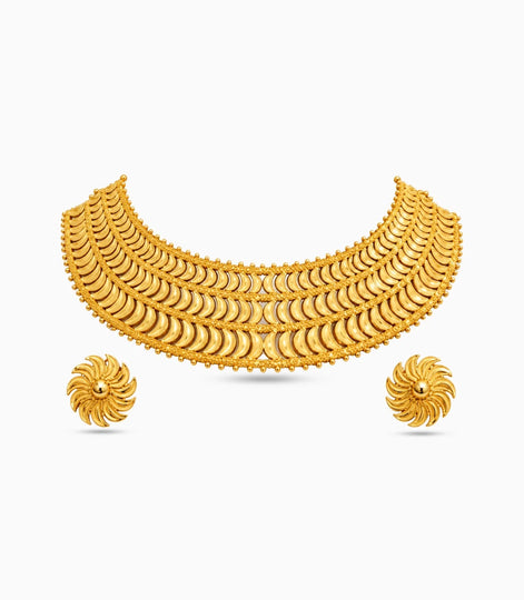Gold Plated Royal Scallop Cascade Necklace Set