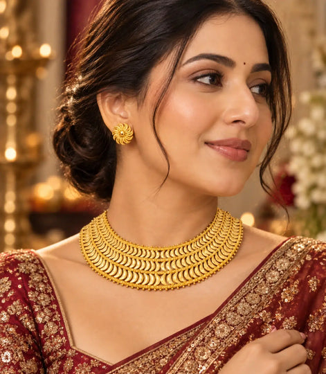 Gold Plated Royal Scallop Cascade Necklace Set