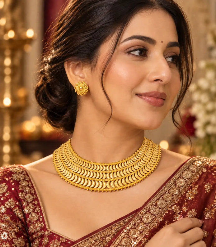 Gold Plated Royal Scallop Cascade Necklace Set