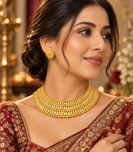 Gold Plated Royal Scallop Cascade Necklace Set