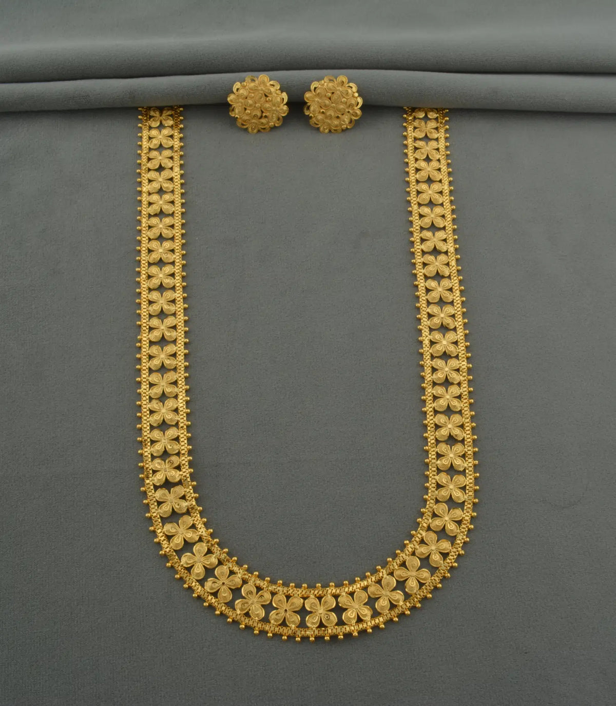 Gold Plated Classic Floral Lattice Long Necklace