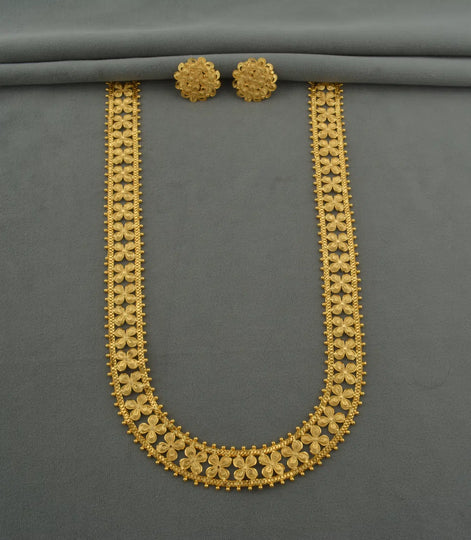 Gold Plated Classic Floral Lattice Long Necklace
