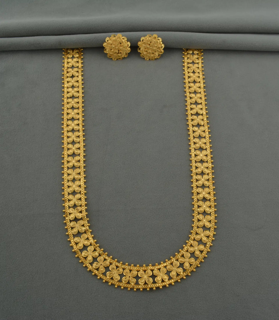 Gold Plated Classic Floral Lattice Long Necklace