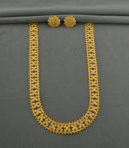 Gold Plated Classic Floral Lattice Long Necklace