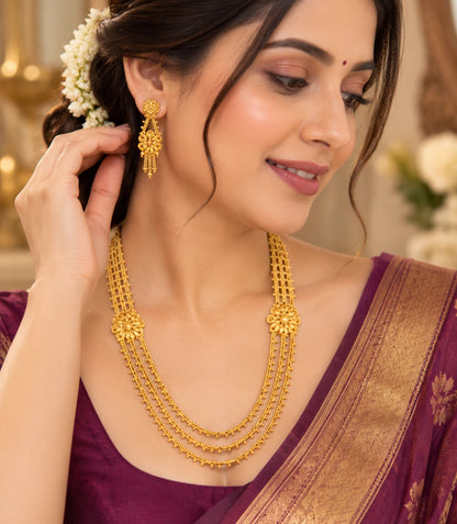 Gold Plated Wedding Layered Long Necklace