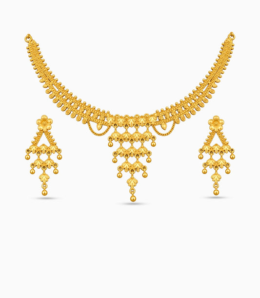 Gold Plated Cascading Leaf Necklace Set
