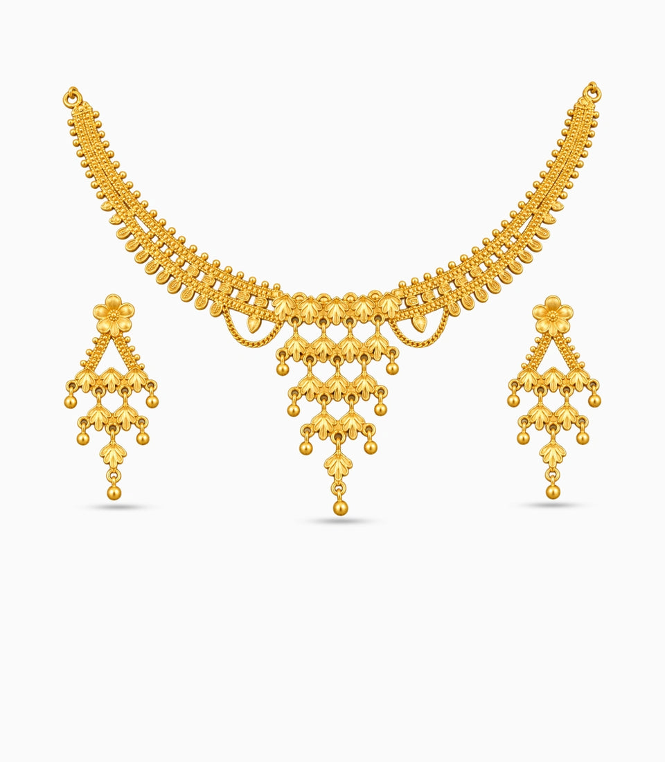Gold Plated Cascading Leaf Necklace Set