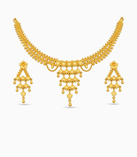 Gold Plated Cascading Leaf Necklace Set