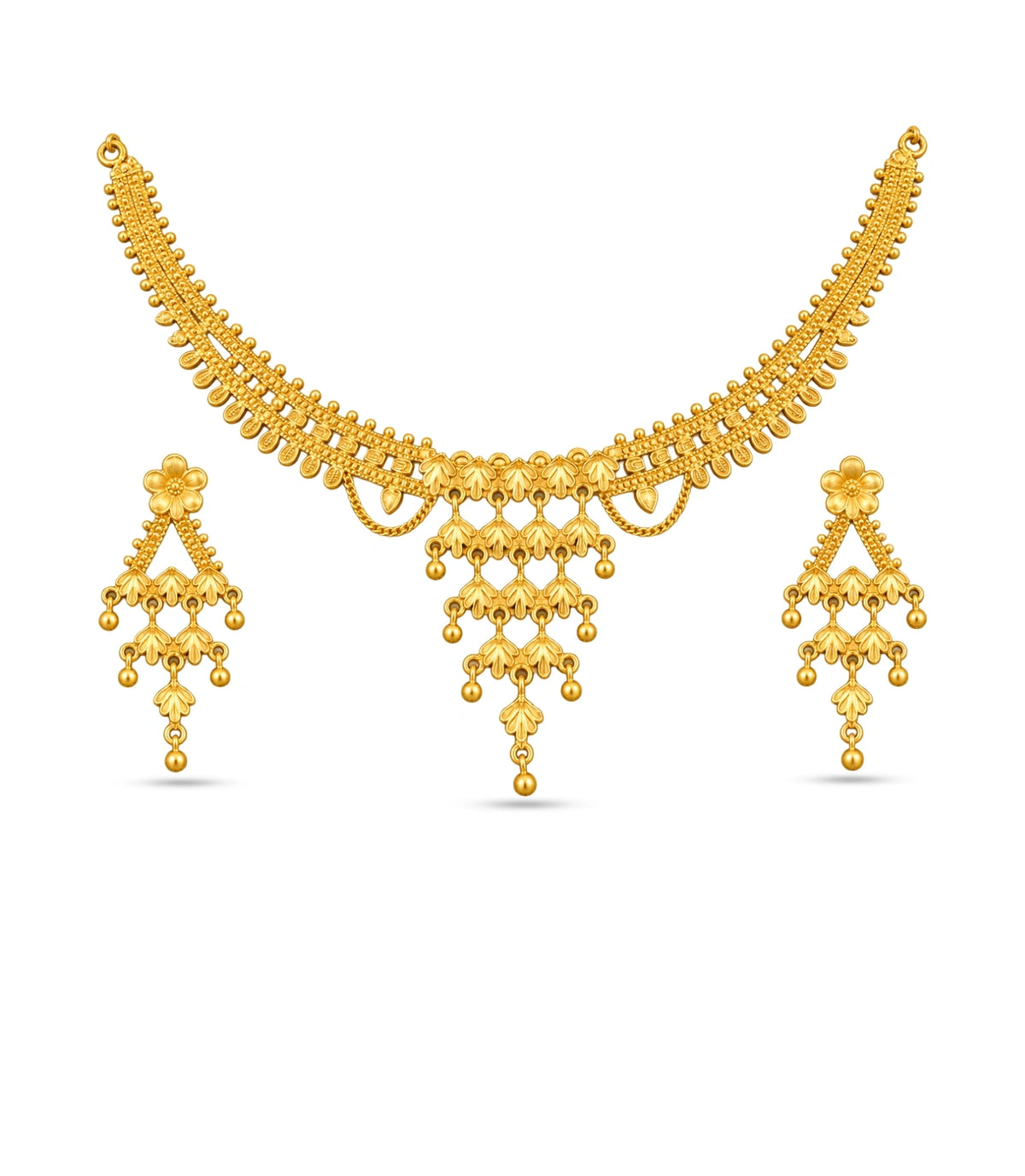 Gold Plated Cascading Leaf Necklace Set