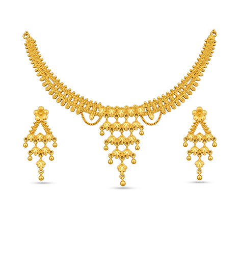 Gold Plated Cascading Leaf Necklace Set