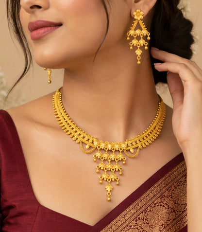 Gold Plated Cascading Leaf Necklace Set