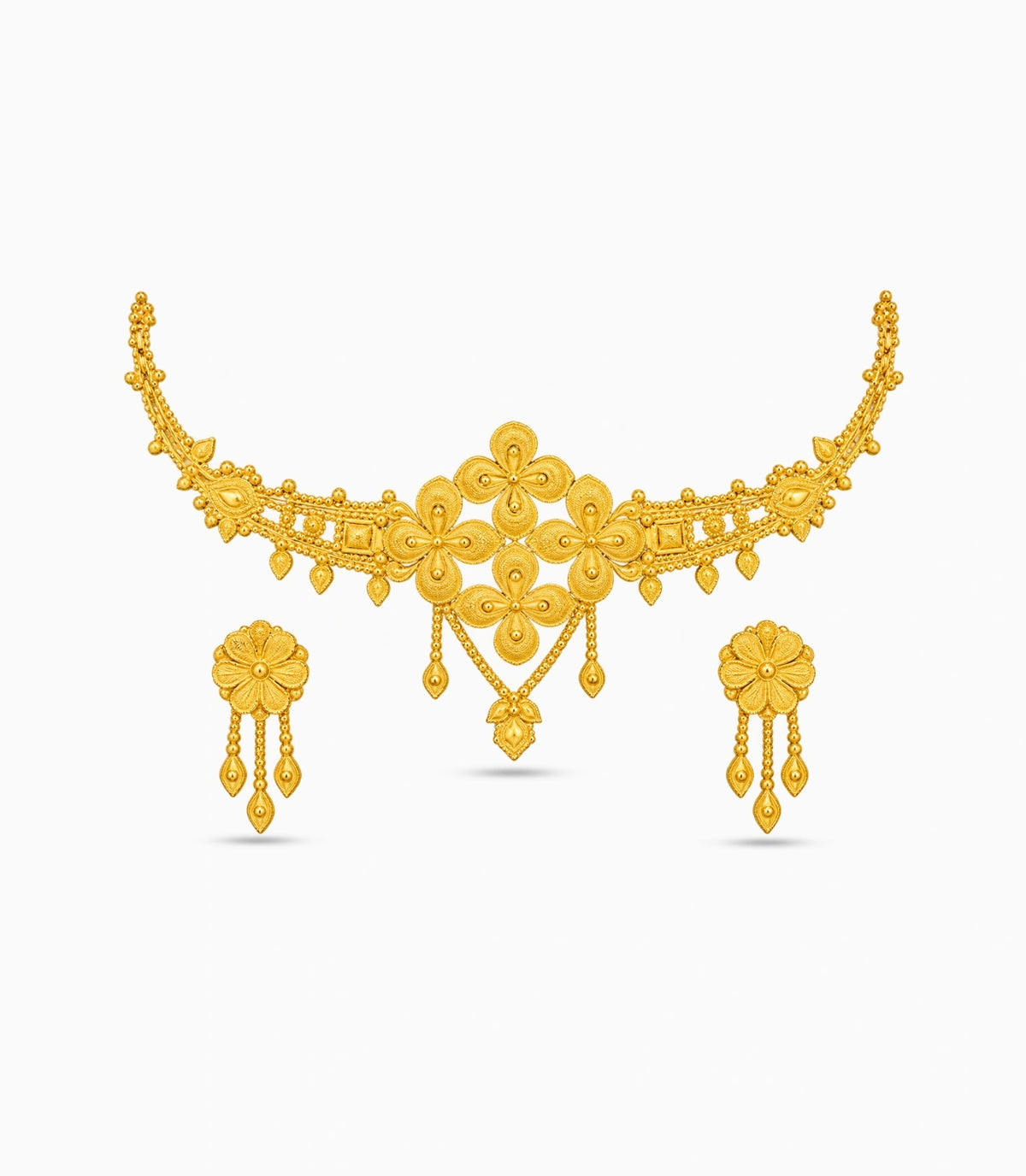 Gold Plated Quad-Floral Crest Choker Set