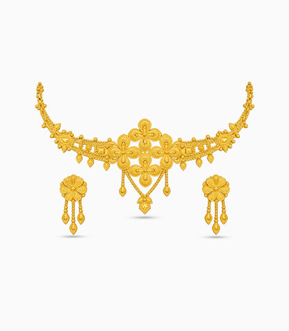 Gold Plated Quad-Floral Crest Choker Set
