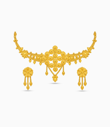 Gold Plated Quad-Floral Crest Choker Set
