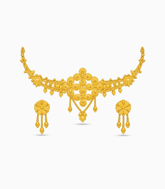 Gold Plated Quad-Floral Crest Choker Set