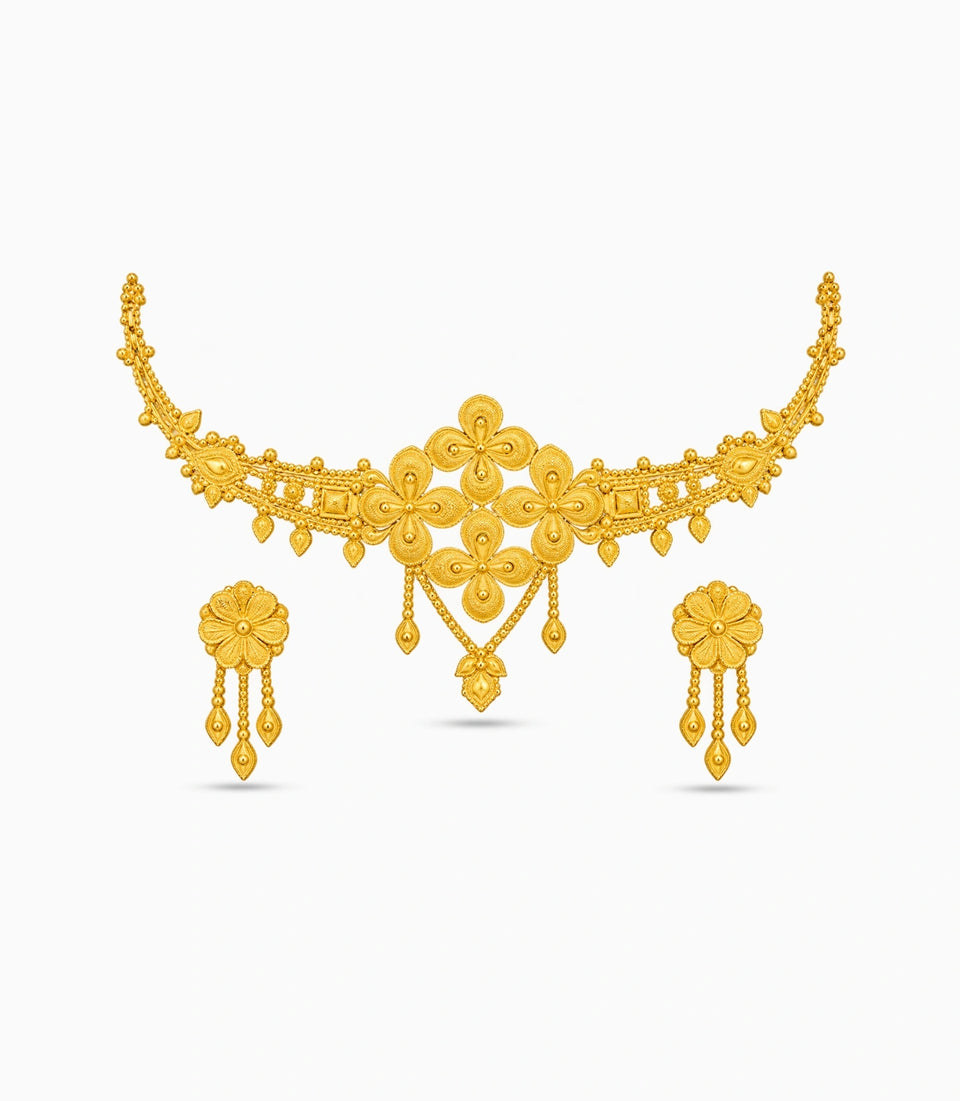 Gold Plated Quad-Floral Crest Choker Set