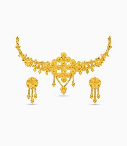 Gold Plated Quad-Floral Crest Choker Set