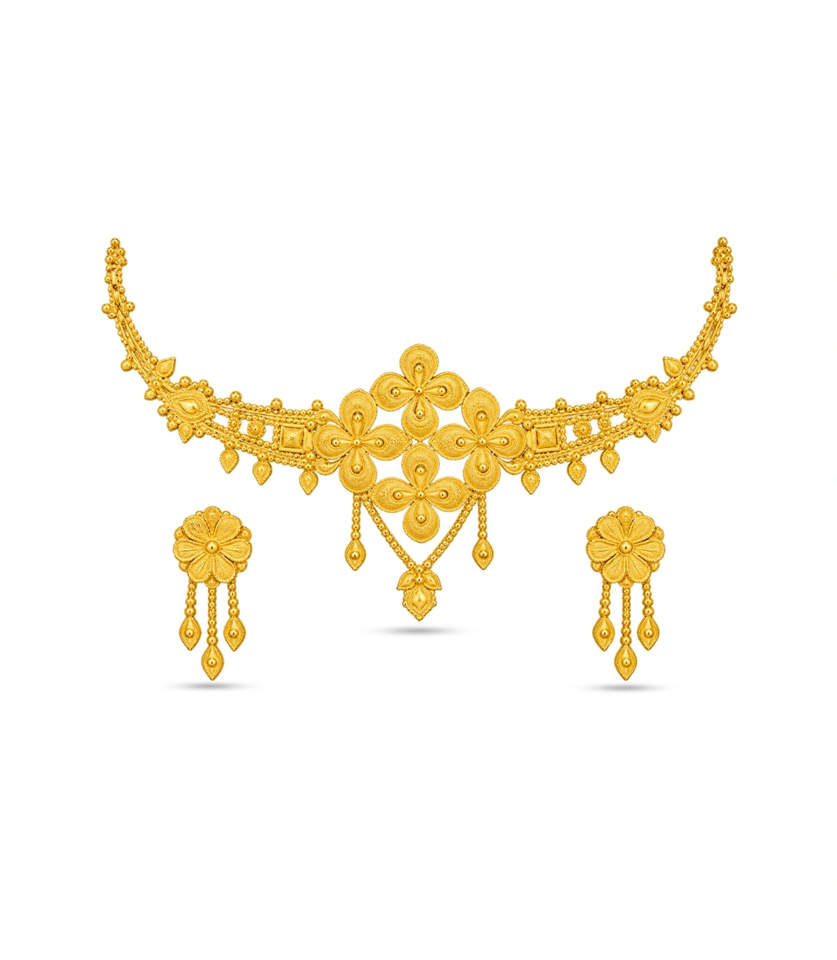 Gold Plated Quad-Floral Crest Choker Set
