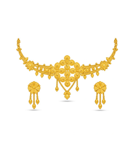 Gold Plated Quad-Floral Crest Choker Set