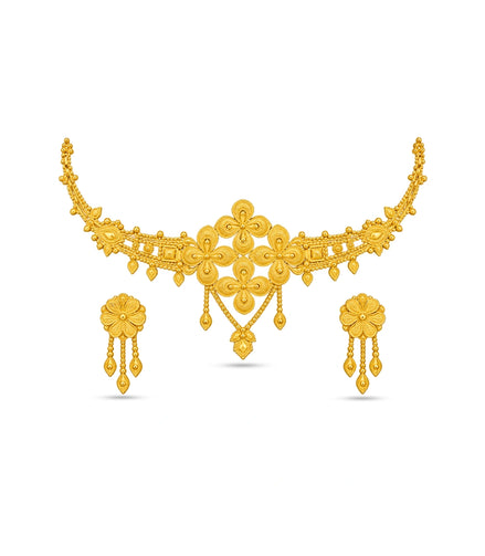 Gold Plated Quad-Floral Crest Choker Set