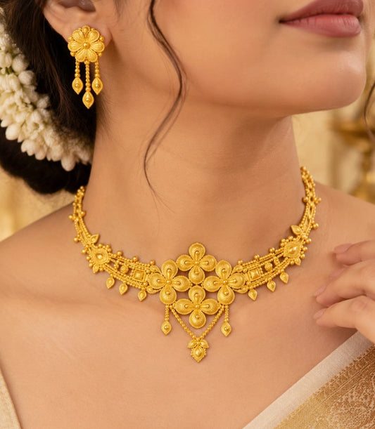 Gold Plated Quad-Floral Crest Choker Set