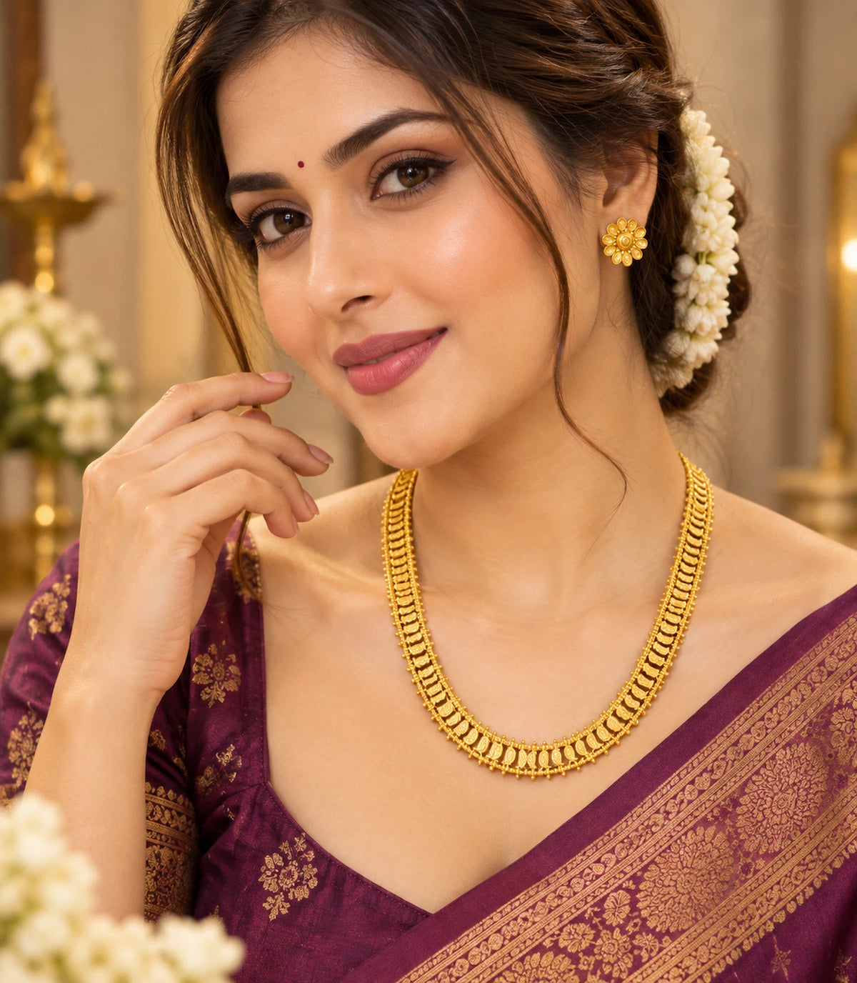 Gold Plated Traditional Inspired Long Necklace