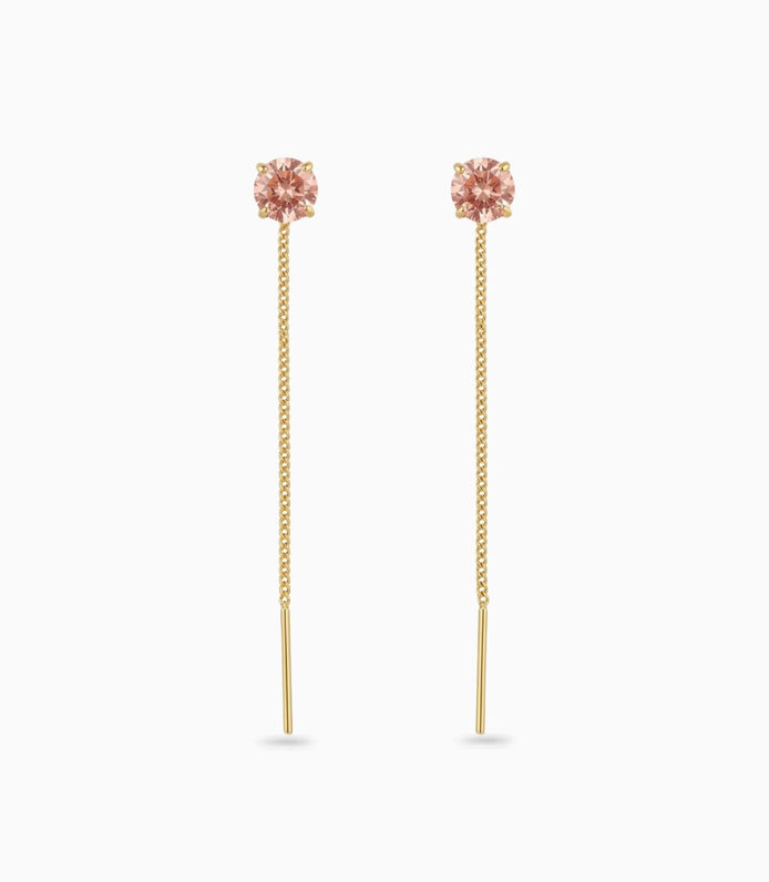 Gold Plated Pink AD Sui Dhaga Earrings