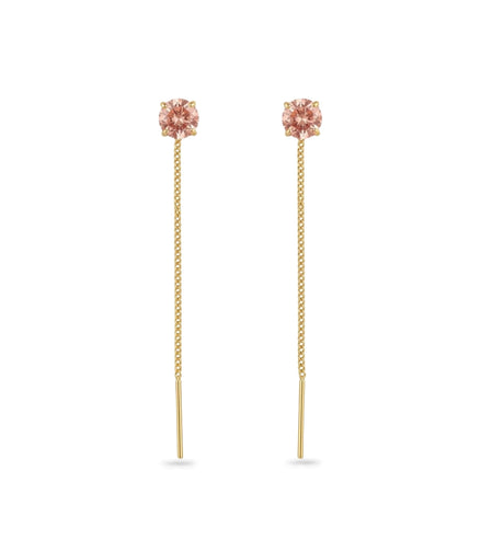 Gold Plated Pink AD Sui Dhaga Earrings