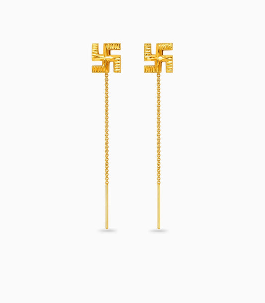 Gold Plated Sawastik Sui Dhaga Earrings