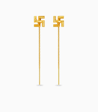 Gold Plated Sawastik Sui Dhaga Earrings