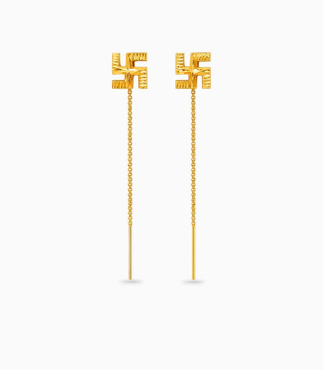 Gold Plated Sawastik Sui Dhaga Earrings