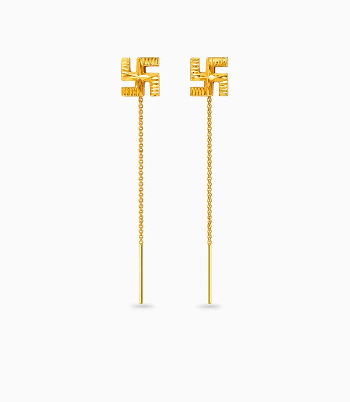 Gold Plated Sawastik Sui Dhaga Earrings