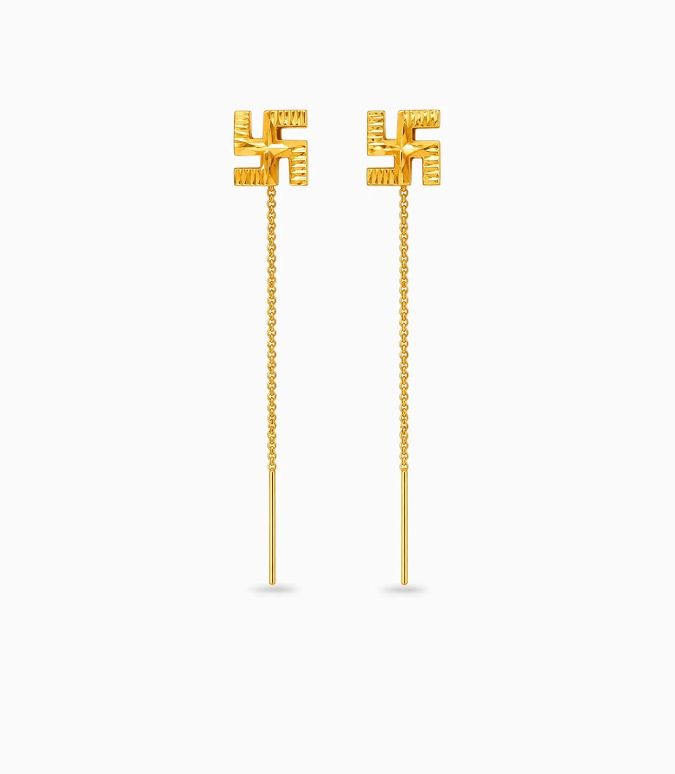 Gold Plated Sawastik Sui Dhaga Earrings