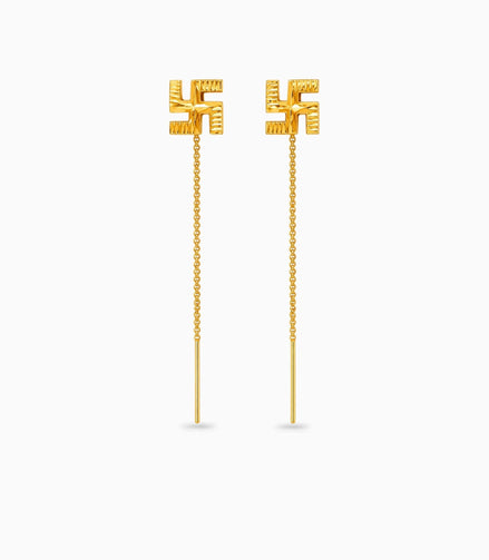 Gold Plated Sawastik Sui Dhaga Earrings