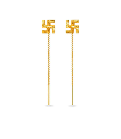 Gold Plated Sawastik Sui Dhaga Earrings