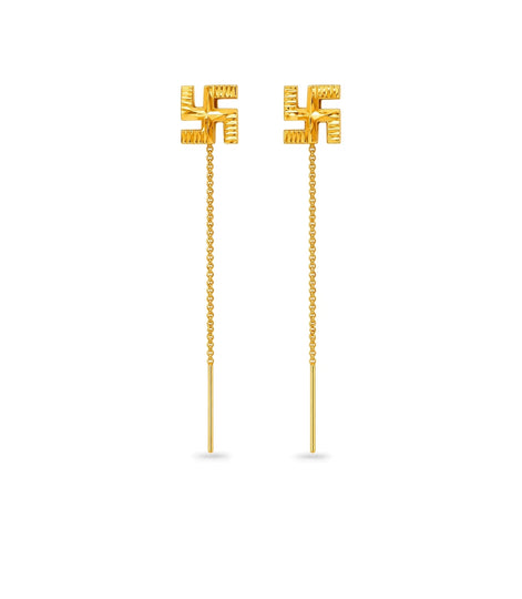 Gold Plated Sawastik Sui Dhaga Earrings