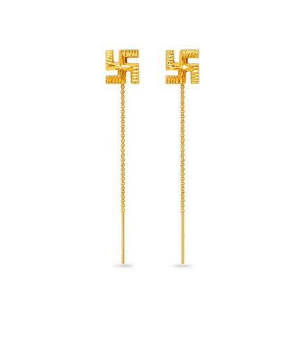 Gold Plated Sawastik Sui Dhaga Earrings