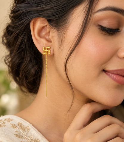 Gold Plated Sawastik Sui Dhaga Earrings
