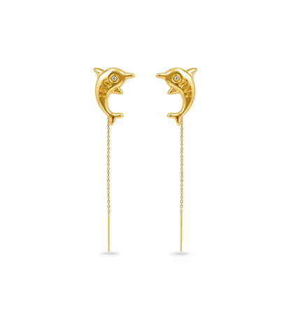 Gold Plated Dolphin Design Sui Dhaga Earrings